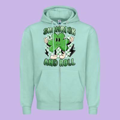 Shamrock And Roll Zipper Hoodie Designed By Maliassmallbusiness