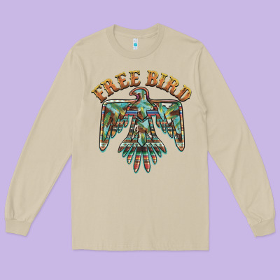 Free Bird Feathers Thunderbird Long Sleeve Tee Designed By Barkaloodesign