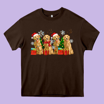 Golden Dogs With Christmas Heavy Core Tee Designed By Zillion Design Studio
