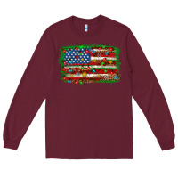 Burgundy Christmas american flag Long Sleeve Tee - NancyCooperArtShop