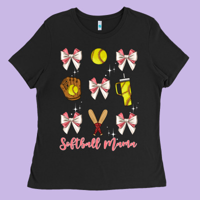 Softball Coquette Bow Ladies Tee Designed By Jahusdesignshop