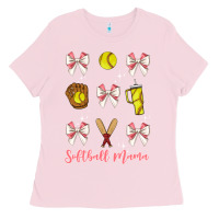 Bubblegum Pink softball coquette bow Ladies Tee - JahusDesignShop