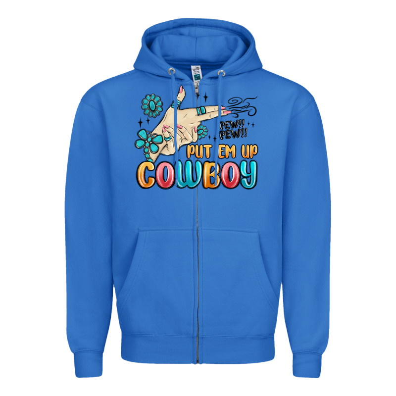 Western Turquoise Put Em Up Cowboy Zipper Hoodie by MaliasSmallBusiness | Teevron