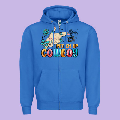 Western Turquoise Put Em Up Cowboy Zipper Hoodie Designed By Maliassmallbusiness