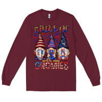 Burgundy Chilling with my gnomies with usa Long Sleeve Tee - NancyCooperArtShop