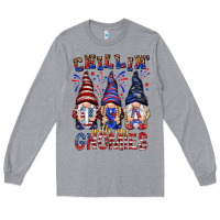 Heather Grey Chilling with my gnomies with usa Long Sleeve Tee - NancyCooperArtShop