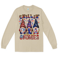 Mushroom Chilling with my gnomies with usa Long Sleeve Tee - NancyCooperArtShop