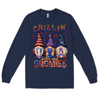 Navy Chilling with my gnomies with usa Long Sleeve Tee - NancyCooperArtShop