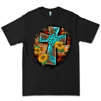 Black western turquoise's leopard cross  wooden aztek sunflowers background Premium Tee - BarkalooDesign