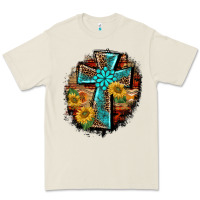 Bone western turquoise's leopard cross  wooden aztek sunflowers background Premium Tee - BarkalooDesign