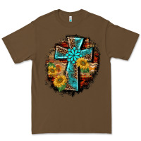 Cacao western turquoise's leopard cross  wooden aztek sunflowers background Premium Tee - BarkalooDesign