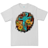 Dove Grey western turquoise's leopard cross  wooden aztek sunflowers background Premium Tee - BarkalooDesign