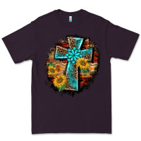Plum western turquoise's leopard cross  wooden aztek sunflowers background Premium Tee - BarkalooDesign