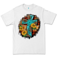 White western turquoise's leopard cross  wooden aztek sunflowers background Premium Tee - BarkalooDesign