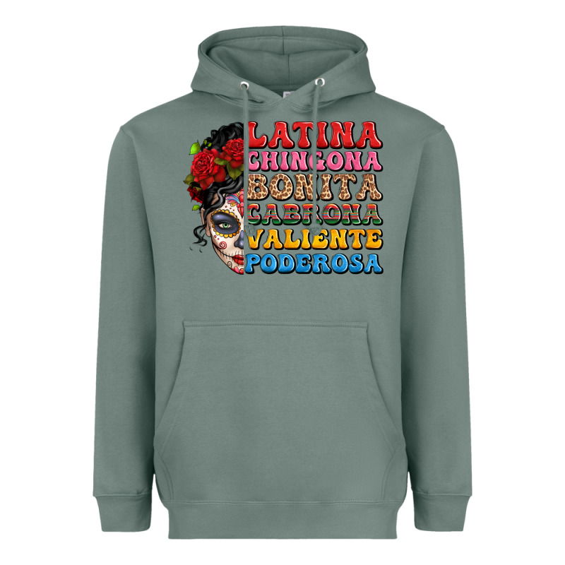 Mexican Sugar Skull Latina Chingona Bonita Heavyweight Hoodie by LillyAllenDesigns | Teevron