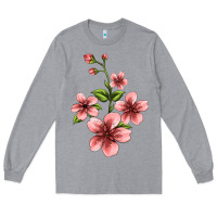 Heather Grey pink flowers hibiscus Long Sleeve Tee - Jasminsmagicworld