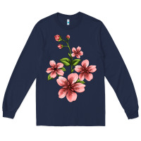 Navy pink flowers hibiscus Long Sleeve Tee - Jasminsmagicworld