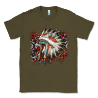 Army Green İndian Headress Cowhide Classic Tee - AdoDesignShop