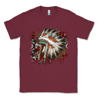 Burgundy İndian Headress Cowhide Classic Tee - AdoDesignShop