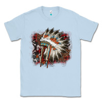 Dusty Blue İndian Headress Cowhide Classic Tee - AdoDesignShop