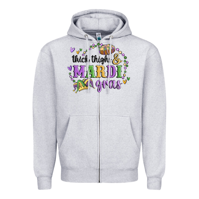 Thick Thighs Mardi Gras Zipper Hoodie by MaliasSmallBusiness | Teevron