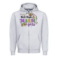 Heather Grey thick thighs mardi gras Zipper Hoodie - MaliasSmallBusiness