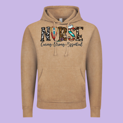 Nurse Caring Strong Essential Vintage Hoodie Designed By Cowhidedigitalart