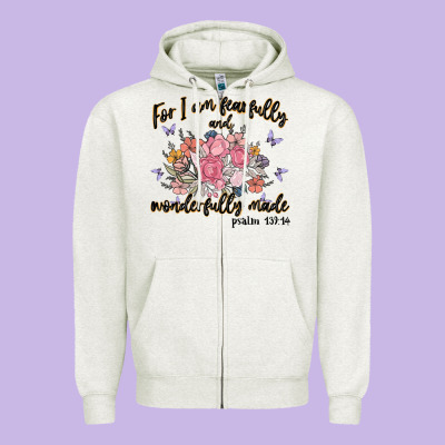 For I Am Fearfully And Wonderfully Made Zipper Hoodie Designed By Maliassmallbusiness