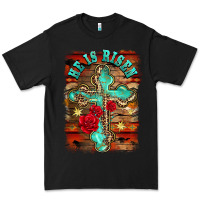 Black he is risen cross with roses background Premium Tee - BarkalooDesign