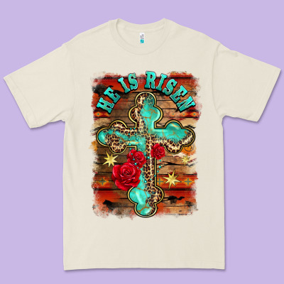 He Is Risen Cross With Roses Background Premium Tee Designed By Barkaloodesign