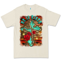 Bone he is risen cross with roses background Premium Tee - BarkalooDesign