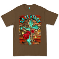 Cacao he is risen cross with roses background Premium Tee - BarkalooDesign