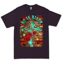 Plum he is risen cross with roses background Premium Tee - BarkalooDesign