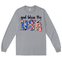 Heather Grey god bless the usa Long Sleeve Tee - NancyCooperArtShop