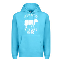 Ocean Blue Life Is Better With Cows Around Premium Hoodie - Bettercallsaul