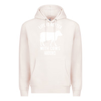 Pale Pink Life Is Better With Cows Around Premium Hoodie - Bettercallsaul