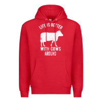 Red Life Is Better With Cows Around Premium Hoodie - Bettercallsaul