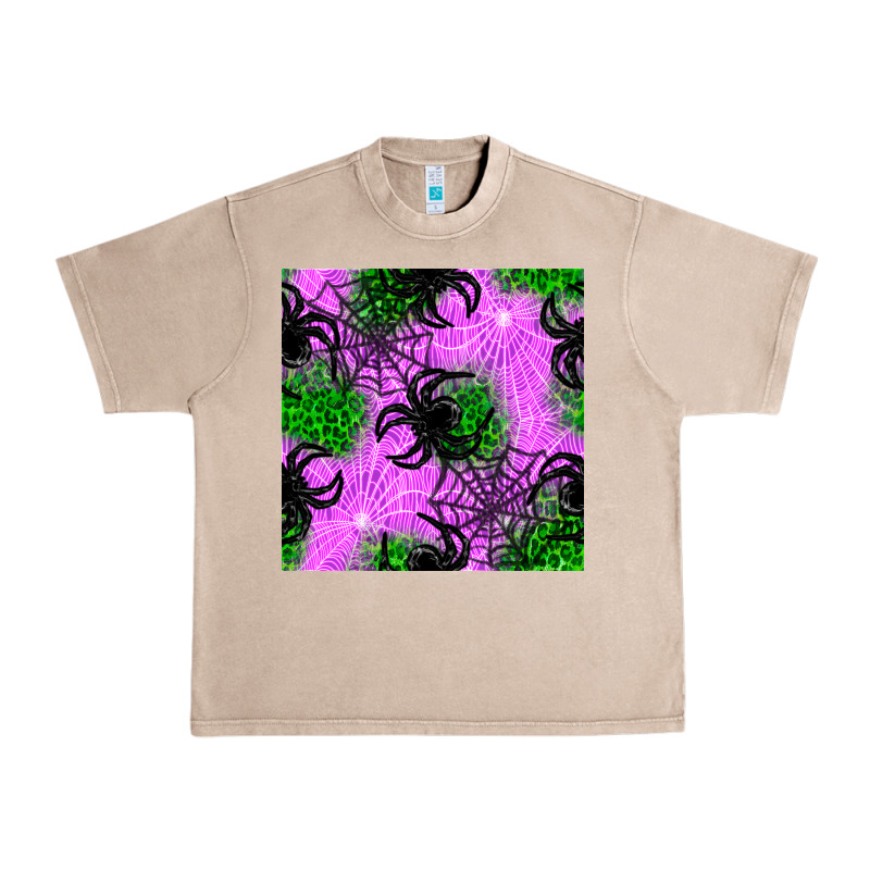 Halloween Spider Green Leopard Seamless Pattern Urban Heavy Tee by BundleAndBundleShop | Teevron