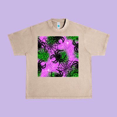 Halloween Spider Green Leopard Seamless Pattern Urban Heavy Tee Designed By Bundleandbundleshop
