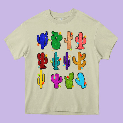 Christmas Glitter Cactus Heavy Core Tee Designed By Zillion Design Studio