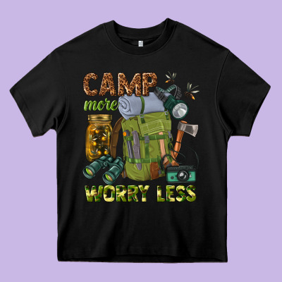 Camp More Worry Less Heavy Core Tee Designed By Texasbilliewilder