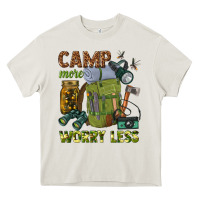 Cream camp more worry less Heavy Core Tee - texasbilliewilder