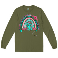 Army Green nurse life spring stethoscope heart rainbow Long Sleeve Tee - BarkalooDesign