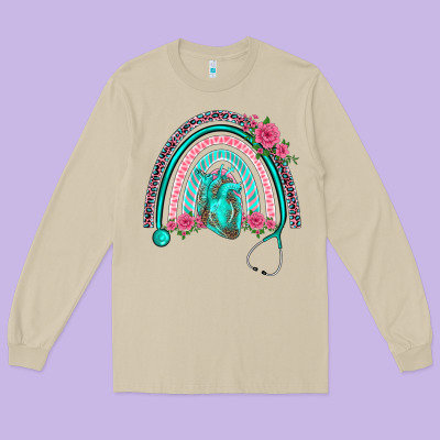 Nurse Life Spring Stethoscope Heart Rainbow Long Sleeve Tee Designed By Barkaloodesign