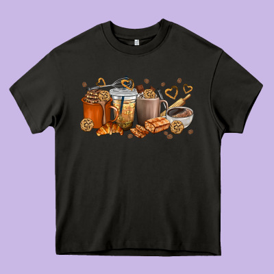 Cookie Coffee Cups Heavy Core Tee Designed By Texasbilliewilder