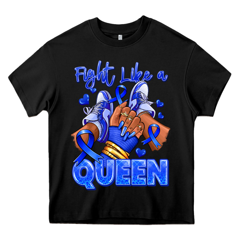 Fight Like A Queen Navy Blue Colon Cancer Afro Gir Heavy Core Tee by RanaPortraitStore | Teevron