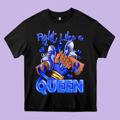 Heavy Core Tee fight like a queen navy blue colon cancer afro gir