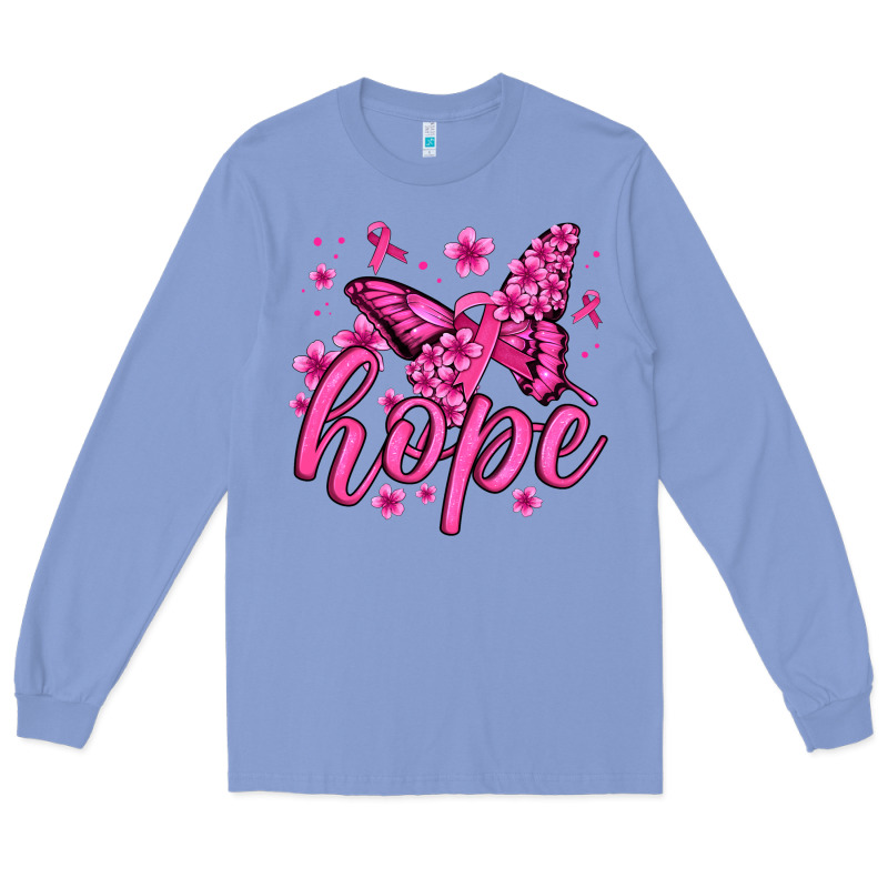Hope Breast Cancer Butterfly Long Sleeve Tee by Jasminsmagicworld | Teevron