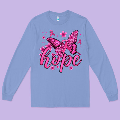 Hope Breast Cancer Butterfly Long Sleeve Tee Designed By Jasminsmagicworld