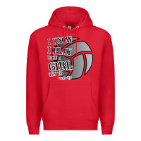 Red I Know I Play Like A Girl Try To Keep Up Volleyball Premium Hoodie - Bettercallsaul